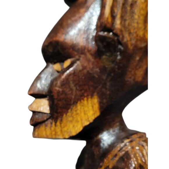 Hand-carved Wooden African Tribal statue of Man Playing a Tall Drum Vintage - Picture 6 of 10